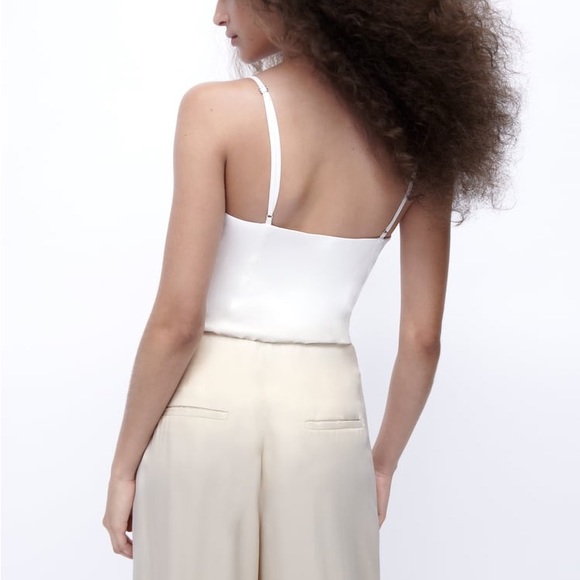Zara NWOT linen blend ruched bust bustier top corset style ivory white bodysuit - Picture 4 of 7